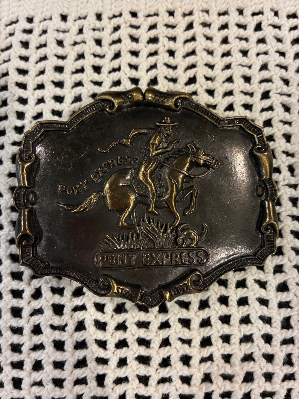 Express Pony Express Brass-Tone Belt Buckle